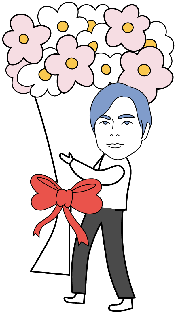 イラスト 花束を抱える男性