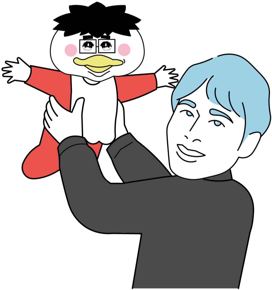 イラスト 赤ん坊を高く持ち上げる男性